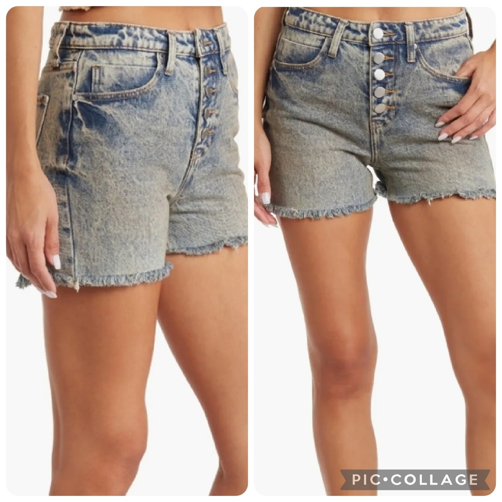 PTCL High Rise Distressed Cut Off Acid Wash Denim Shorts Light Blue Size 27
